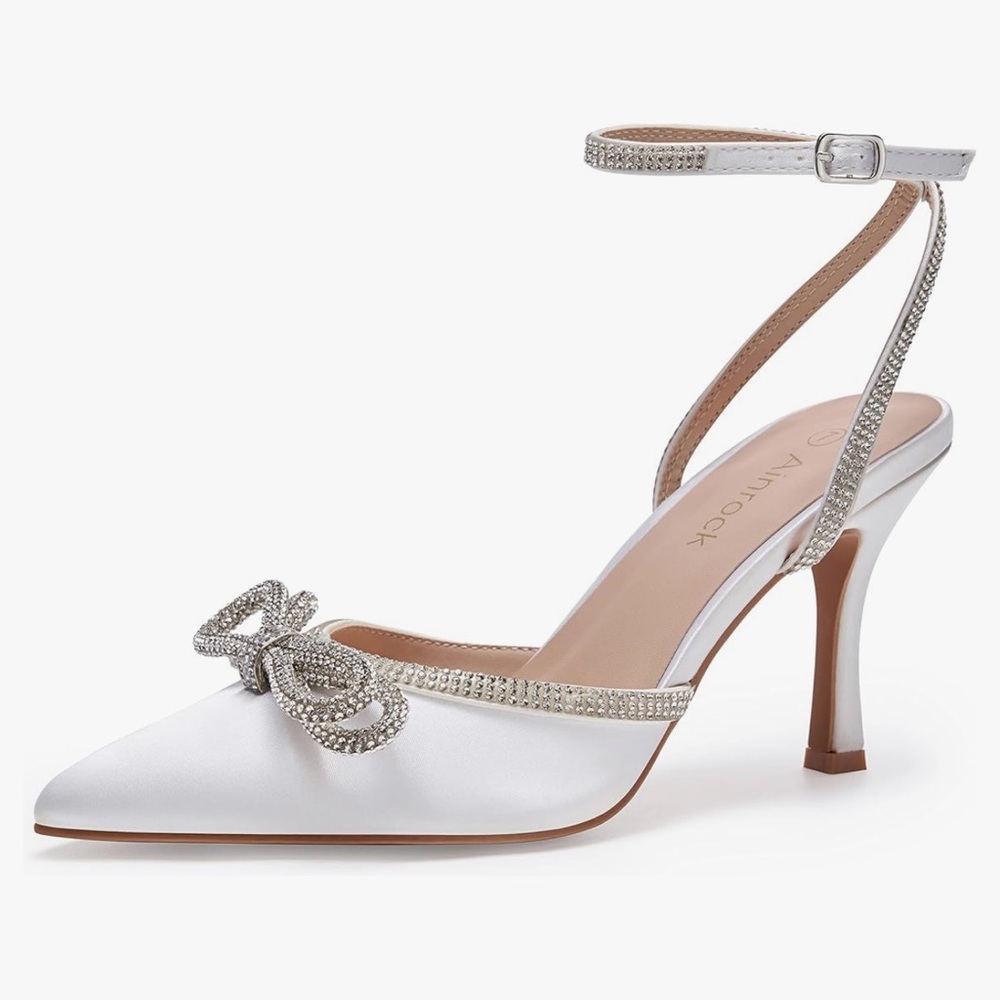 Ainrock Women's Rhinestone Bow Heels Sparkly Wedding
Satin Heeled Sandals